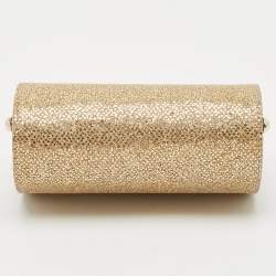 Jimmy Choo Gold Glitter Fabric Mini Tube Clutch