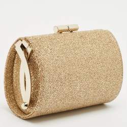 Jimmy Choo Gold Glitter Fabric Mini Tube Clutch