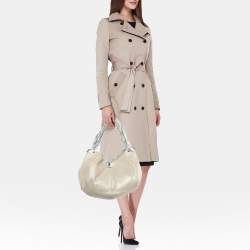 Jimmy Choo Metallic Beige/Silver Canvas and Leather Oracle Hobo