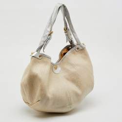Jimmy Choo Metallic Beige/Silver Canvas and Leather Oracle Hobo