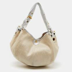 Jimmy Choo Metallic Beige/Silver Canvas and Leather Oracle Hobo