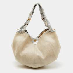 Jimmy Choo Metallic Beige/Silver Canvas and Leather Oracle Hobo