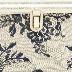 Jimmy Choo Pale Gold/Navy Blue Lace Camille and Leather Chain Clutch