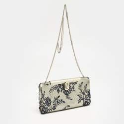 Jimmy Choo Pale Gold/Navy Blue Lace Camille and Leather Chain Clutch