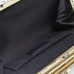 Jimmy Choo Pale Gold/Navy Blue Lace Camille and Leather Chain Clutch