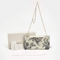 Jimmy Choo Pale Gold/Navy Blue Lace Camille and Leather Chain Clutch
