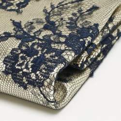 Jimmy Choo Pale Gold/Navy Blue Lace Camille and Leather Chain Clutch