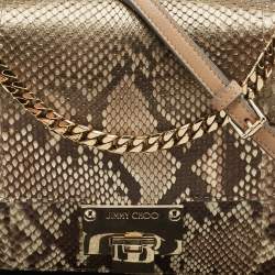 Jimmy Choo Beige Python Rebel Flap Shoulder Bag