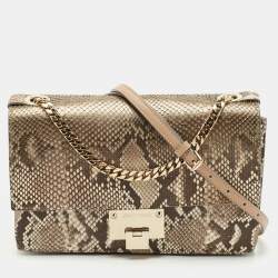 Jimmy Choo Beige Python Rebel Flap Shoulder Bag