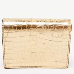 Jimmy Choo Gold Croc Embossed Leather Hanne Card Case