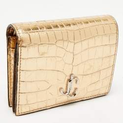Jimmy Choo Gold Croc Embossed Leather Hanne Card Case