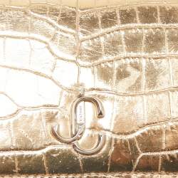 Jimmy Choo Gold Croc Embossed Leather Hanne Card Case