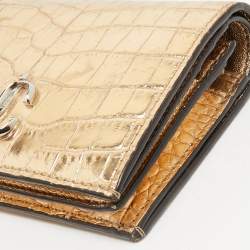 Jimmy Choo Gold Croc Embossed Leather Hanne Card Case