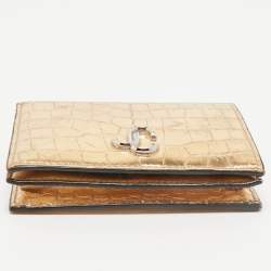 Jimmy Choo Gold Croc Embossed Leather Hanne Card Case