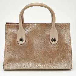 Jimmy Choo Gold/Beige Leather Medium Riley Tote