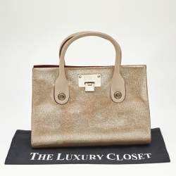 Jimmy Choo Gold/Beige Leather Medium Riley Tote