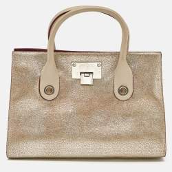 Jimmy Choo Gold/Beige Leather Medium Riley Tote