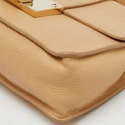 Pre Owned Jimmy Choo Beige Leather Rebel Flap Top Handle Bag