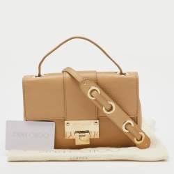 Pre Owned Jimmy Choo Beige Leather Rebel Flap Top Handle Bag