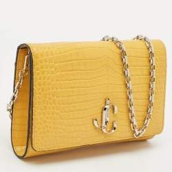 Jimmy Choo Yellow Croc Embossed Leather Varenne Chain Clutch