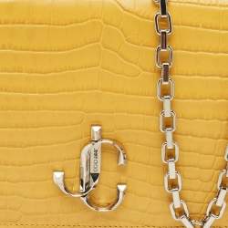 Jimmy Choo Yellow Croc Embossed Leather Varenne Chain Clutch