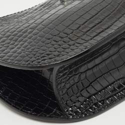 Jimmy Choo Black Croc Embossed Leather Varenne Hobo