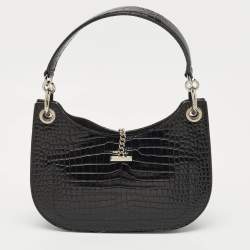 Jimmy Choo Black Croc Embossed Leather Varenne Hobo