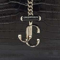 Jimmy Choo Black Croc Embossed Leather Varenne Hobo