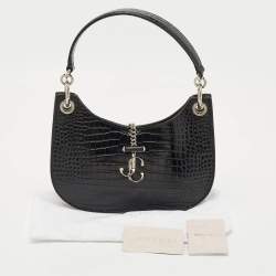 Jimmy Choo Black Croc Embossed Leather Varenne Hobo