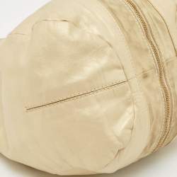 Pre Owned Jimmy Choo Beige/Gold Leather and Suede Mandah Expandable Hobo