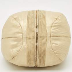 Pre Owned Jimmy Choo Beige/Gold Leather and Suede Mandah Expandable Hobo