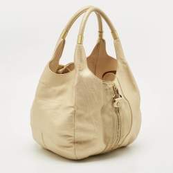 Pre Owned Jimmy Choo Beige/Gold Leather and Suede Mandah Expandable Hobo