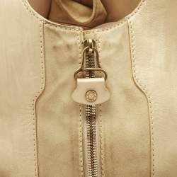 Pre Owned Jimmy Choo Beige/Gold Leather and Suede Mandah Expandable Hobo