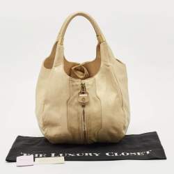 Pre Owned Jimmy Choo Beige/Gold Leather and Suede Mandah Expandable Hobo