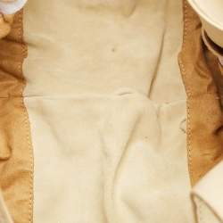 Pre Owned Jimmy Choo Beige/Gold Leather and Suede Mandah Expandable Hobo