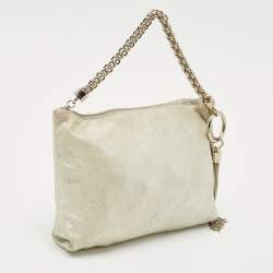 Pre Owned Jimmy Choo Silver Shimmer Suede Callie Clutch Bag