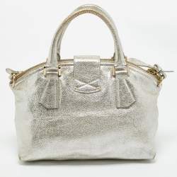 Pre Owned Jimmy Choo Silver Foil Leather Rosa Satchel
