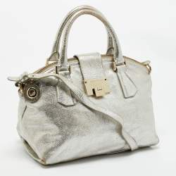 Pre Owned Jimmy Choo Silver Foil Leather Rosa Satchel