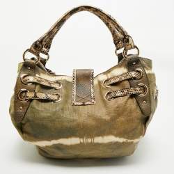 Pre Owned Jimmy Choo Green/Beige Snakeskin Tie-Dye Ramona Hobo