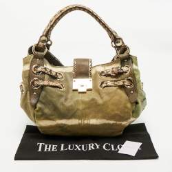 Pre Owned Jimmy Choo Green/Beige Snakeskin Tie-Dye Ramona Hobo