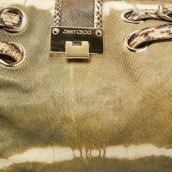 Pre Owned Jimmy Choo Green/Beige Snakeskin Tie-Dye Ramona Hobo