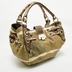 Pre Owned Jimmy Choo Green/Beige Snakeskin Tie-Dye Ramona Hobo