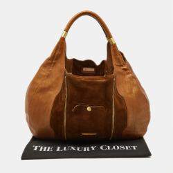 Pre Owned Jimmy Choo Brown Leather and Suede Mandah Expandable Hobo