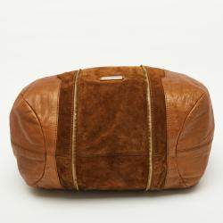 Pre Owned Jimmy Choo Brown Leather and Suede Mandah Expandable Hobo