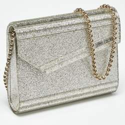 Pre Owned Jimmy Choo Silver Glitter Acrylic and Leather Candy Chain Clutch