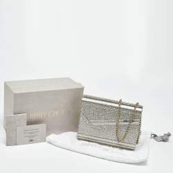 Pre Owned Jimmy Choo Silver Glitter Acrylic and Leather Candy Chain Clutch
