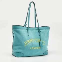 Pre Owned Jimmy Choo Malibu Green Towelling Fabric Logo Tote