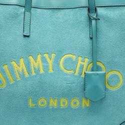 Pre Owned Jimmy Choo Malibu Green Towelling Fabric Logo Tote