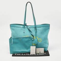 Pre Owned Jimmy Choo Malibu Green Towelling Fabric Logo Tote