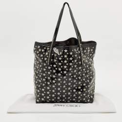 Pre Owned Jimmy Choo Black Patent Leather Sasha Star Studded Tote